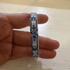 Signed MICHAELA FREY Bangle Bracelet Enamel Art Deco Pattern VINTAGE Austria