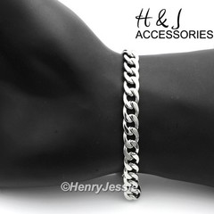 7.5″-11″MEN 316 L Stainless Steel 8.5mm Silver Cuban Curb Link Chain Bracelet