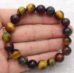 Natural 6-14mm Red Yellow Blue Tiger’s Eye Round Gem Beads Elastic Bracelet 7.5″