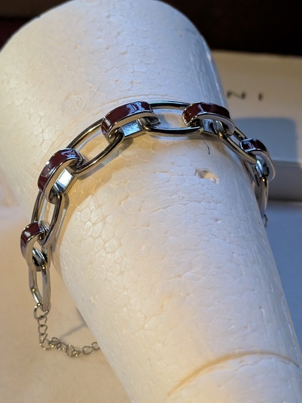 Unisex Men's Bracelet Silver tone + Enamelled Links 19-24cm Long Stainless steel gallery