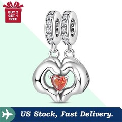 KUNSIR 925 Sterling Silver Hand Heart Charm For Bracelets or Necklace Pendant