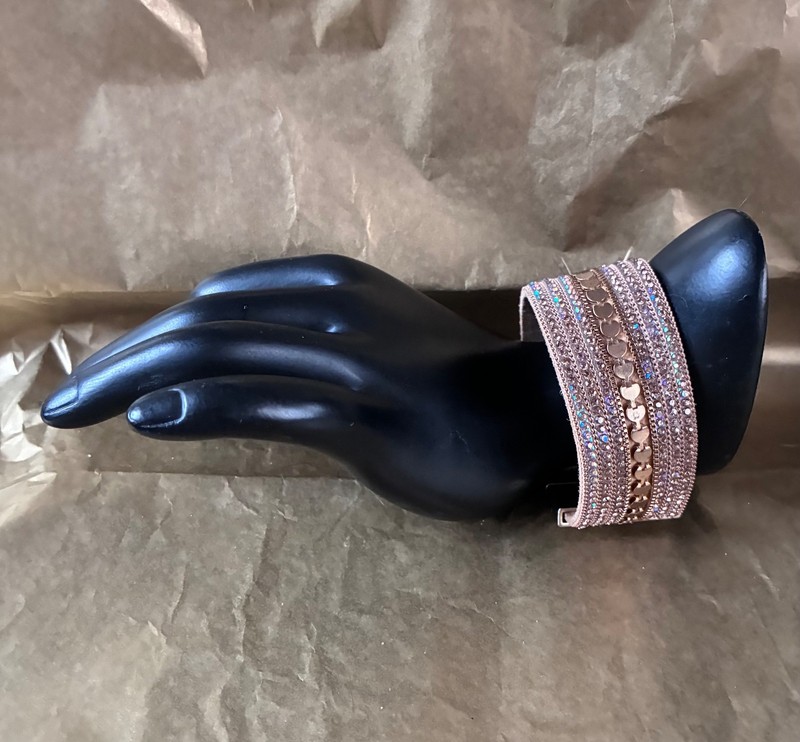 SAACHI Faux Suede Gold Tone Bracelet w/ Aurora Borealis Crystals Magnetic Clasp gallery