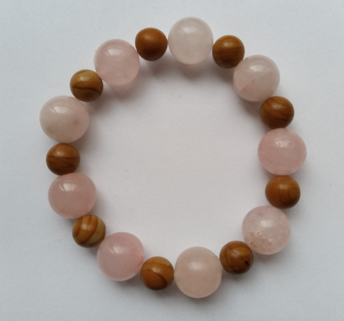 NEW 12MM ROSE QUARTZ & 8MM TIGER JASPER BEADED BRACELET, BUY ANY 2 GET 3RD FREE gallery