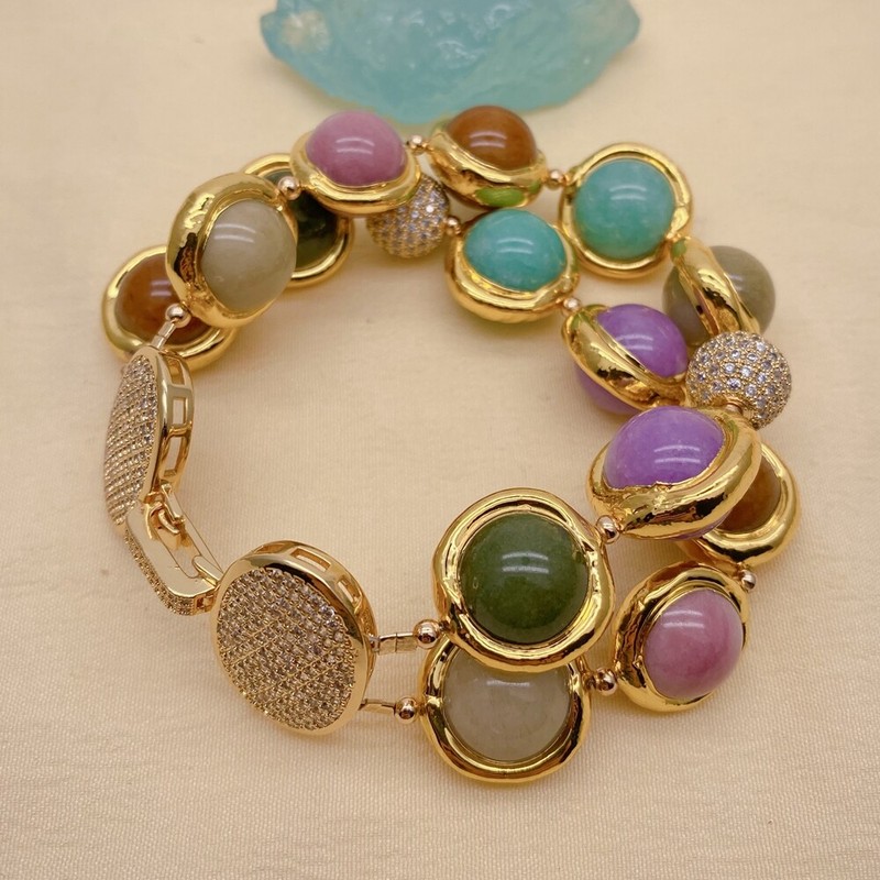 2 Strands Multi Color Jade Cz Bead Bracelet gallery