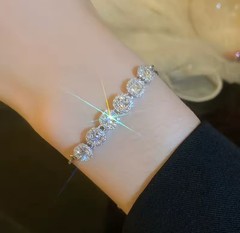 Luxury Gold Plated Copper CZ Adjustable Bracelet Halo Zircon Women Jewelry