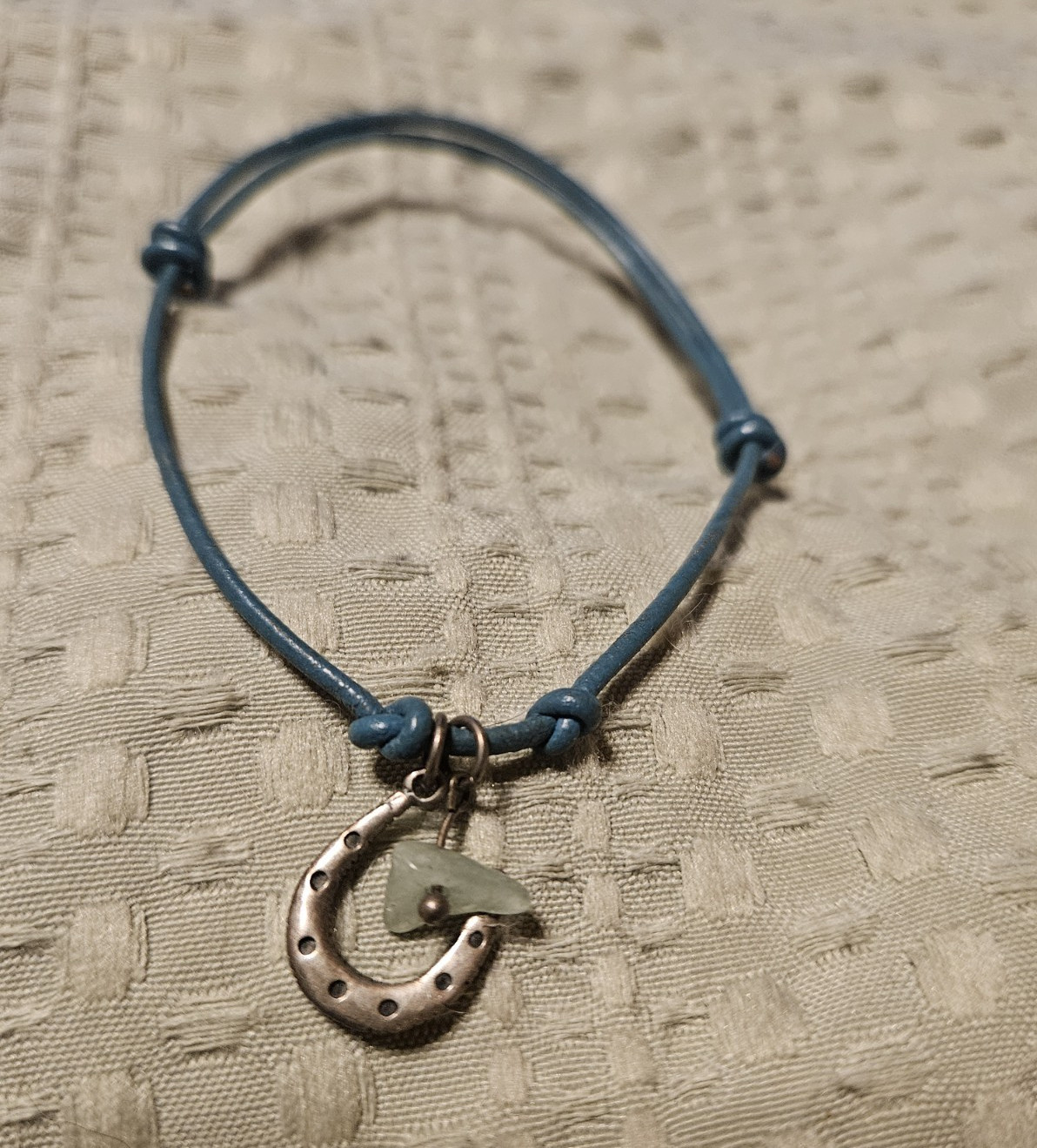 Blue Cord Adjustable Slip Knot Bracelet, Horseshoe Dangle Charm Luck Theme gallery