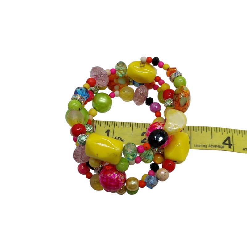 Multicolored Mix Beaded Wrap Coil Bracelet memory Wire set of 2 gallery