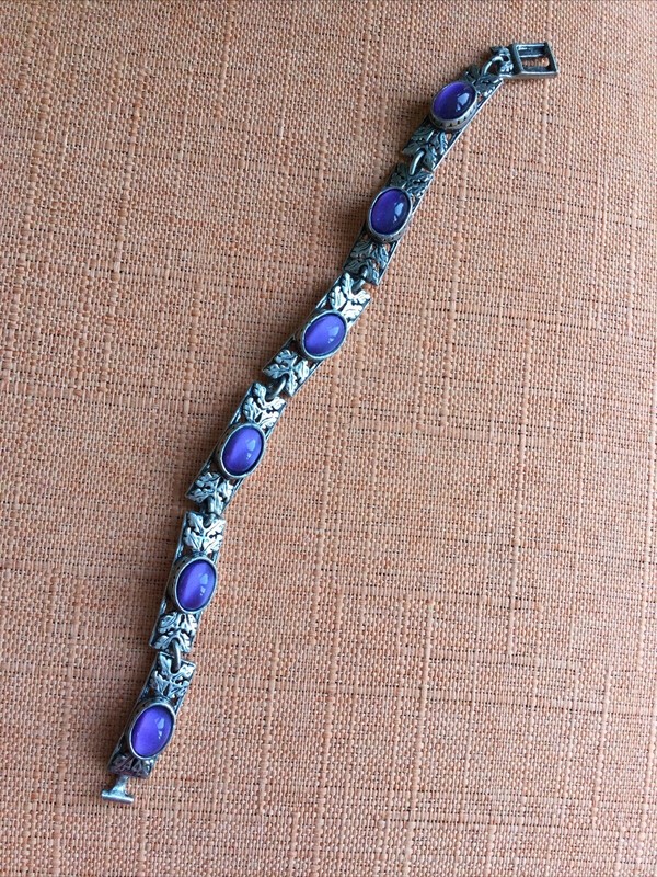 Vintage Miracle Bracelet, Scottish Celtic Purple Moonstone styled Glass signed gallery