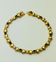 Danecraft 24KT Gold Over 925 Sterling Silver Sapphire CZ Heart Bracelet 7 1/2”