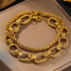 Stainless Steel Chain Bracelet Women Mixed Tone Layered Link Strand Jewelry
