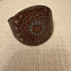 Vintage Brass Nepal Cuff Bracelet Bronze Tone Etched Floral Aztec Enamel Boho