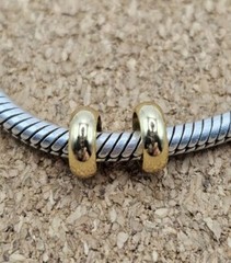 2 Authentic 18k Gold Over Silver Smooth Spacer European Charm Beads Lot
