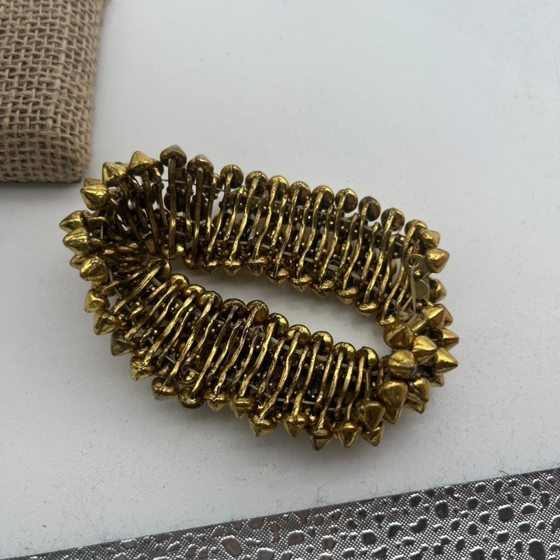 Yellow Gold Tone Spiky Elastic Bangle Bracelet gallery