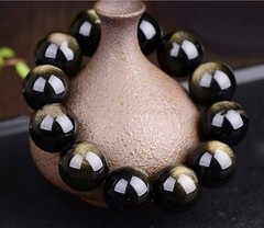 12mm/14mm/16mm/18mm/20mm Natural Gold Obsidian Round Beads Bracelet 7.5” AAA+