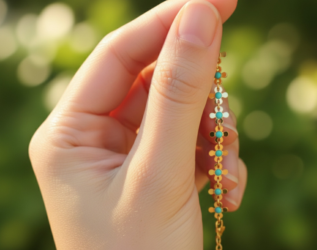 Gold Color Bracelet 18K Gold Plated Turquoise Floral Charm Designer Bracelet gallery