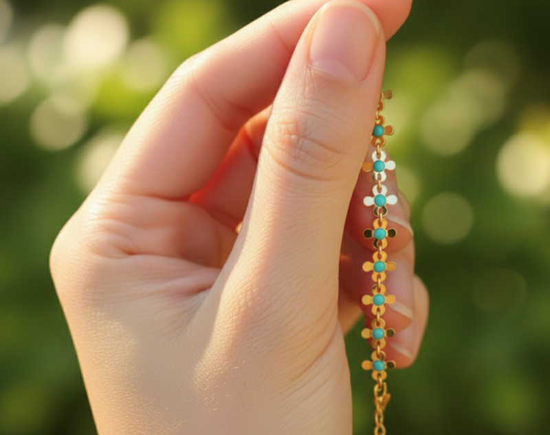Gold Color Bracelet 18K Gold Plated Turquoise Floral Charm Designer Bracelet gallery