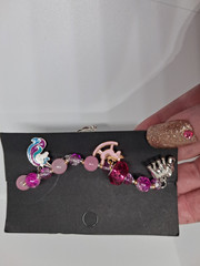 Pink Purple Beaded Charm Bracelet Stretch Slip-On Unicorn Owl Snail Elephant