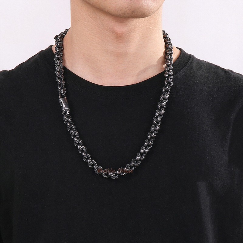 Solid Skull Link Bracelet/Necklace Hypoallergenic Stainless Steel Gunmetal Tone gallery