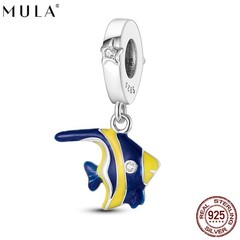 MULA European 925 Silver DIY Charm CZ Blue Enamel Sea Fish For Women Bracelet