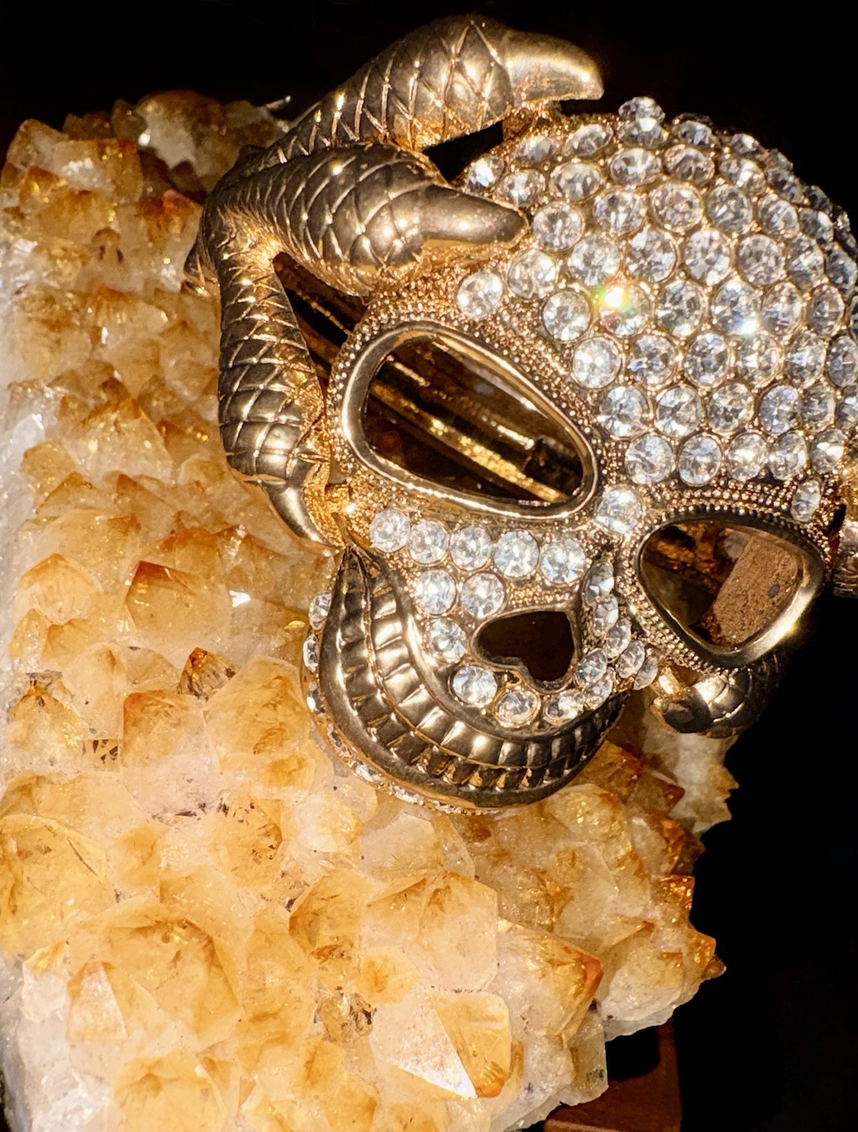Gold Skull Crystal Bangle Charm Bracelet Stackable Gothic Halloween gallery