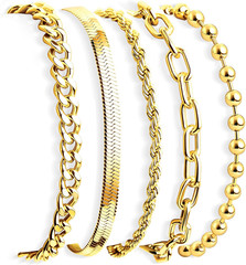 Gold Bracelets for Women Non Tainish, Dainty Thick Bracelets Stack for Women Tre