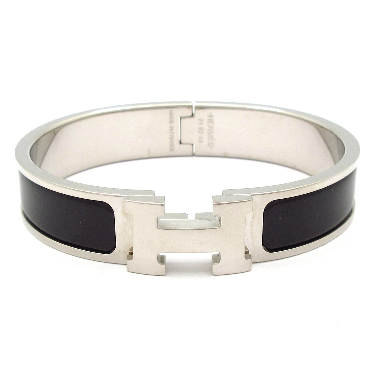 HERMES Clic H Silver Black Hardware Patent Leather None Bangle gallery