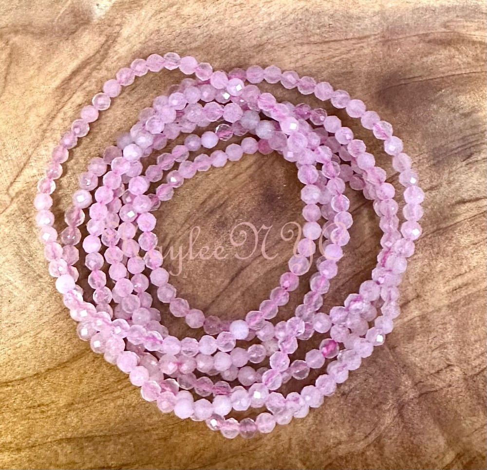 Wholesale 6 Pcs Natural Rose Quartz 3mm Faceted 7.5” Stretch Bracelet
