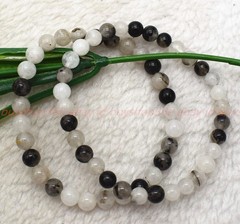 Natural 2 Pcs 6/8/10mm Black Rutilated Quartz Gems Round Beads Bracelet 7.5in