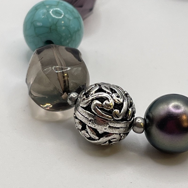 Bracelet Vintage Faux Resin Turquoise, Glass Geometric Beads Metal Ball Jewelry gallery