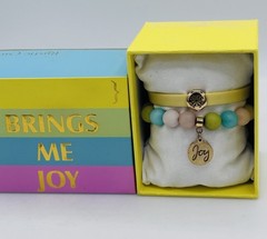 Rustic Cuff Brings Me Joy Duo Stack Yellow Silicone & Beaded Bracelet Set