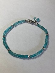 .925 Sterling Silver 3mm Paraiba Apatite Bead Bracelet 7.25″ Dangle Bead Accent