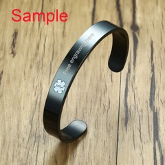 Men Black Medical Alert ID ICE Bangle Bracelet Cuff First Aid DIY Name Engraving