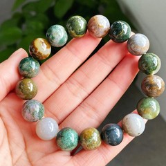 12.3mm Natural Color Ocean Jasper Jade Agate Quartz Crystal Beads Bracelet C1672
