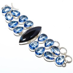 Natural Sard Onyx – India, Tanzanite 925 Silver Ethnic Bracelet 7.99″ TB3094