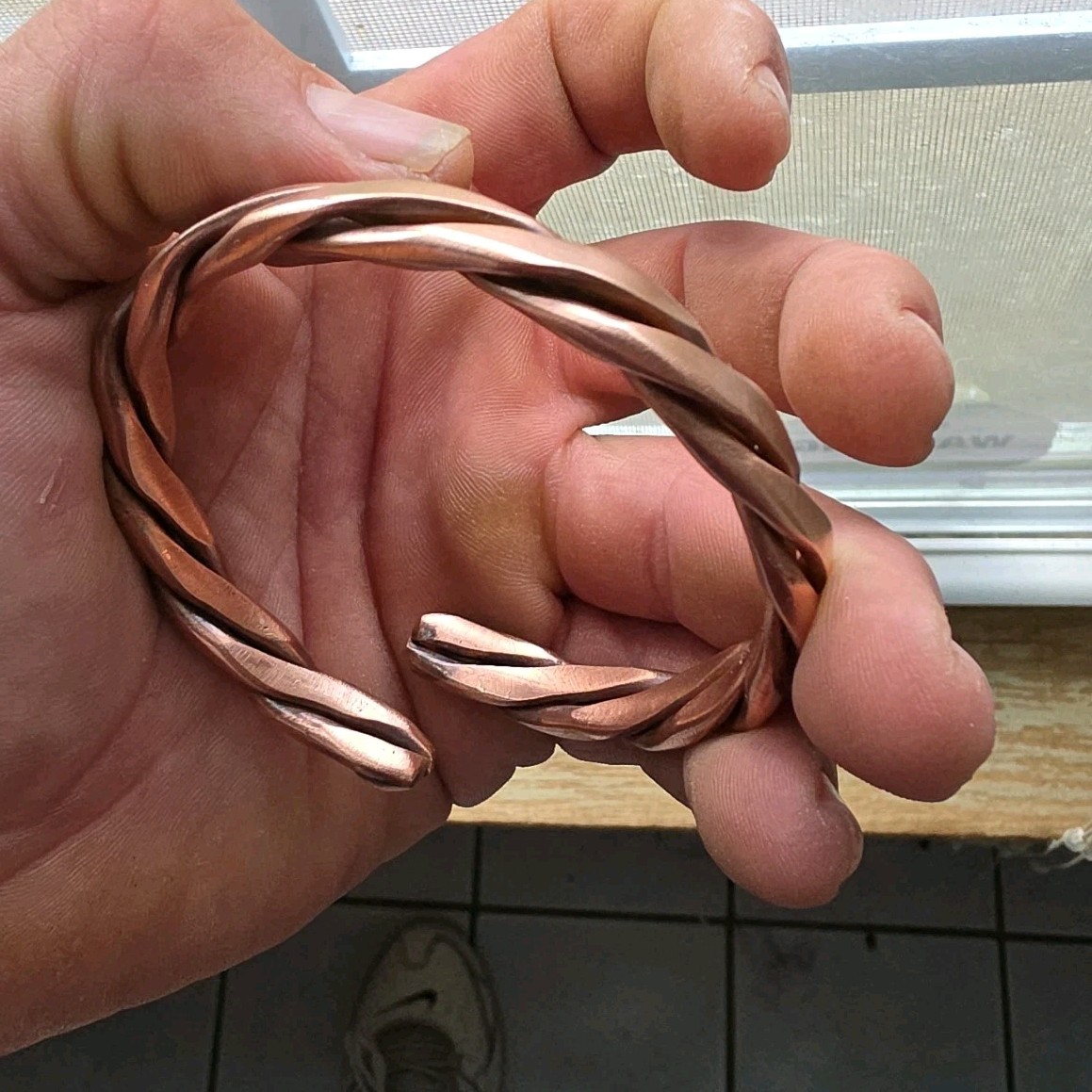 Twisted Copper Cuff Bracelet Open-Ended Copper Tone No Stone Copper Metal gallery