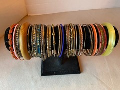 Lot of 30 Metal Plastic – Wood – Bangle Bracelets Multi color Some Vintage