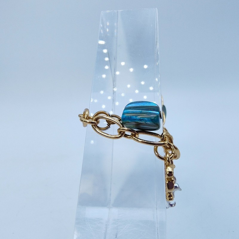 Tropical Beach Charm Bracelet Gold Tone Shell Dolphin Palm Tree Coastal Summer gallery