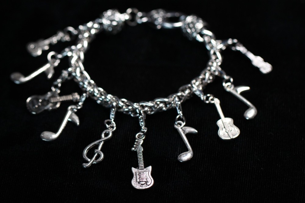 Music Musician Themed Charm Bracelet Silver Pewter Charms 8" Interchangeable