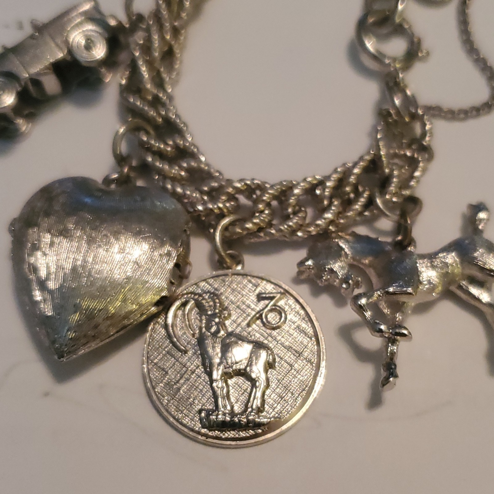 Silver-Tone Rope Chain Charm Bracelet w/ Dangle Animal Charms Spring Ring gallery
