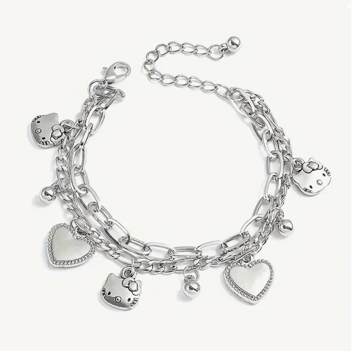 Sanrio Silver Hello Kitty Multiple Charm Adjustable Fashion Fun Trendy Bracelet gallery