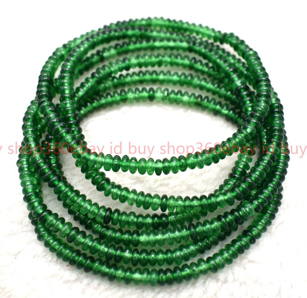 6 Pcs Natural 2x4mm Smooth Green Jade Rondelle Gemstone Beaded Bracelet 7.5in