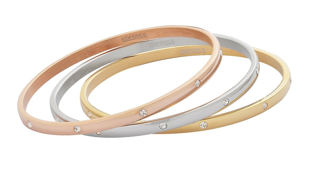 Edforce Stainless Steel Women Stackable Set of 3 CZ Stone Bangles Bracelets