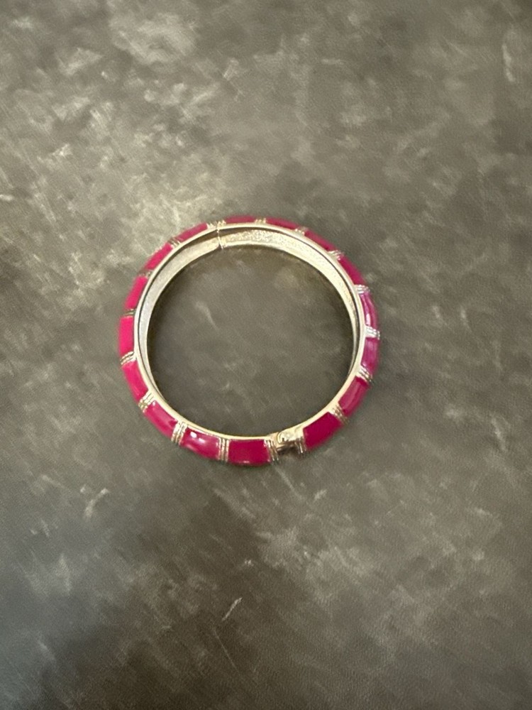Cookie Lee Hinged Bangle Bracelet Pink And Gold Tone 9”