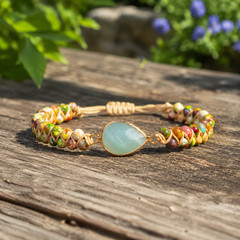 Genuine Amazonite Bracelet Natural Stone Beaded Healing Crystal Jewelry Gift