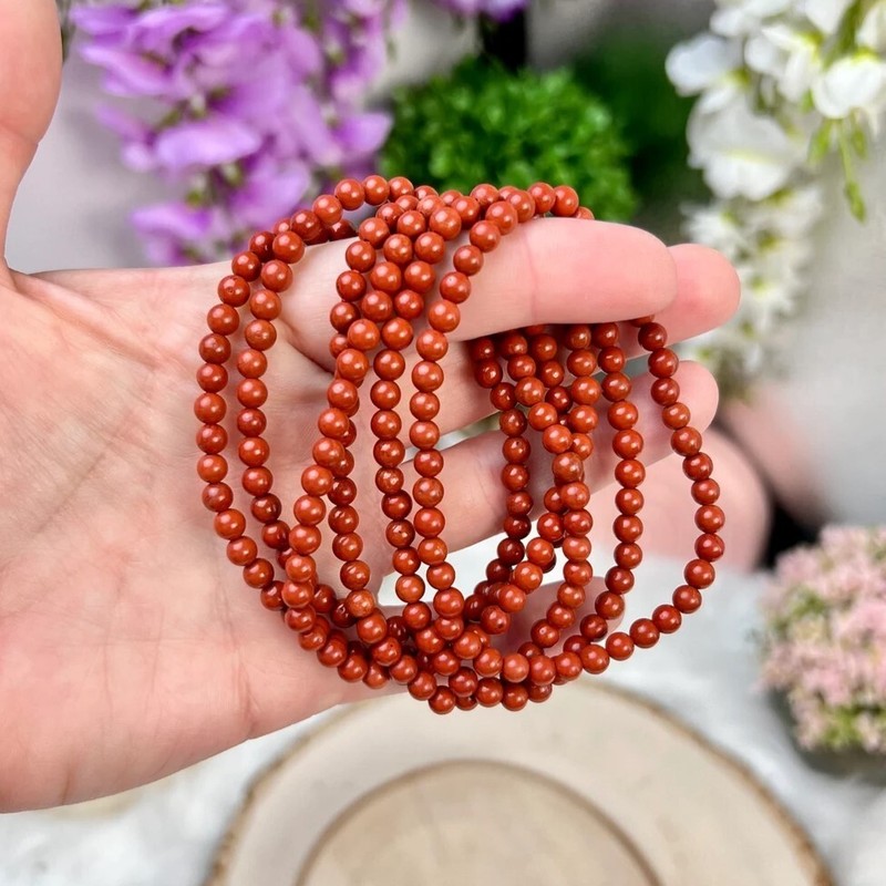 Handmade Natural Red Jasper Elastic Stretch Bracelet 4mm Crystal Gemstone Bead gallery