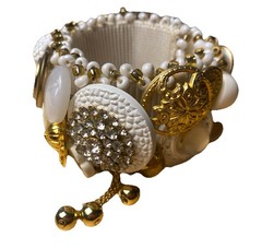 Artisan Style White And Gold Tone Cuff Bracelet