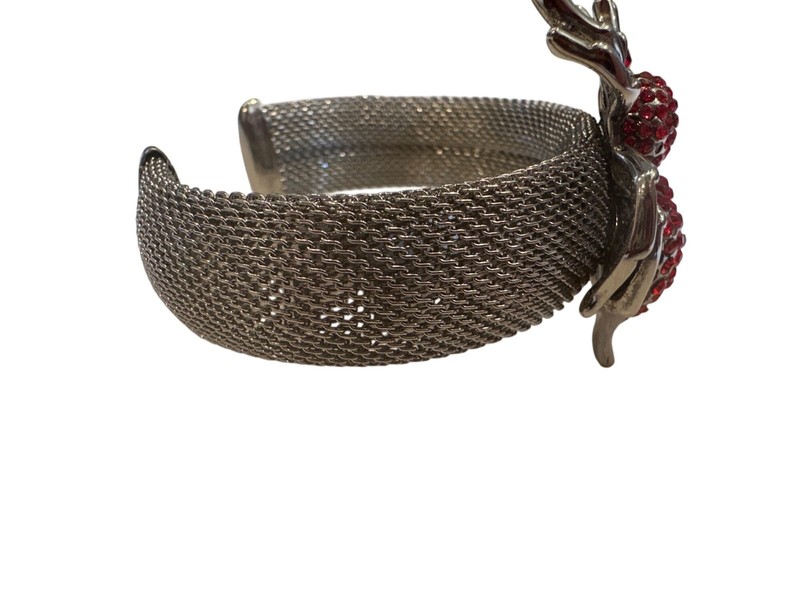 Spider Design Cuff Bracelet With Red Rhinestones & Silver Mesh Band gallery
