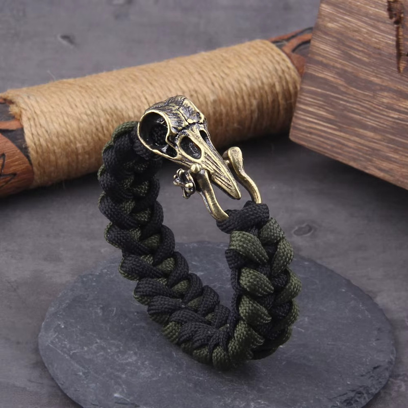 Viking Wolf Head Bracelet Men's Braided Paracord Punk Biker Cuff Jewelry gallery
