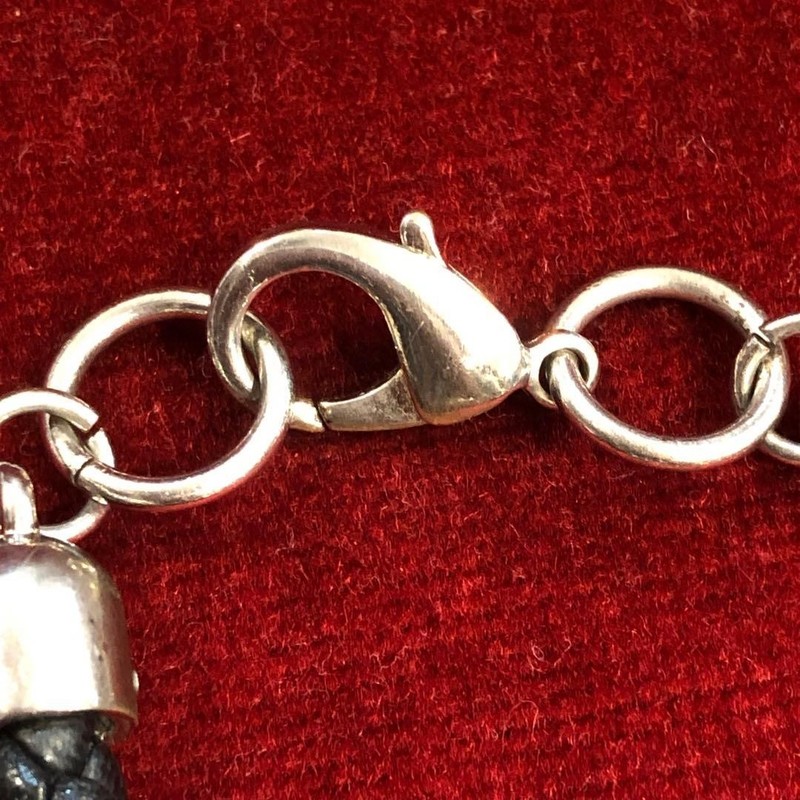 Dolce & Gabbana Bracelet Black Braided Leather Strap Silver-tone DC 7"long gallery