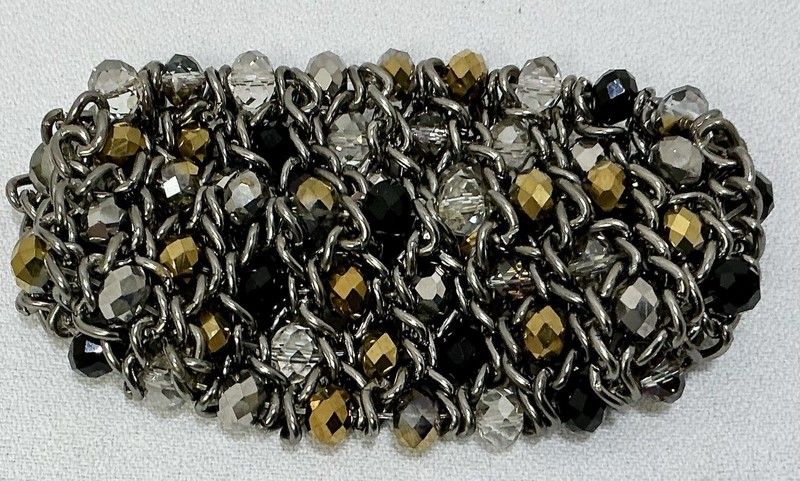 Chunky Chainmail Stretch Bracelet Interwoven Faceted Crystals 8” X 1.5” gallery